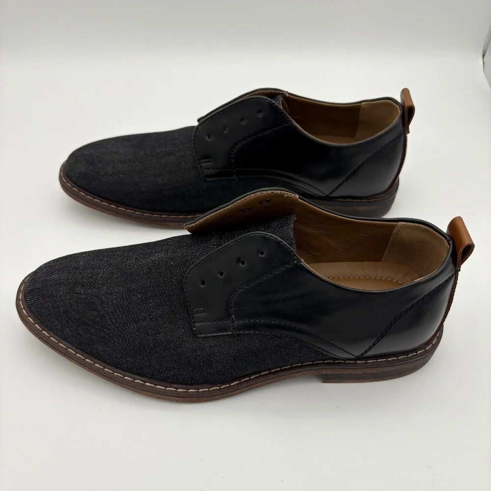 Dexter Comfort Memory Foam Cal Black Denim w/ Faux Leather Accent Casual Oxford